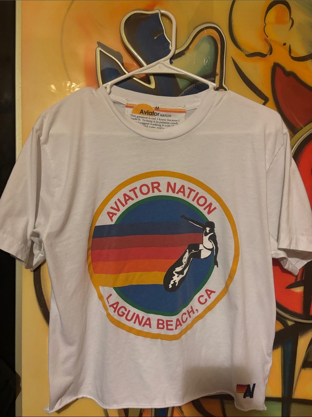 Aviator Nation White Tee with Multicolor Graphic